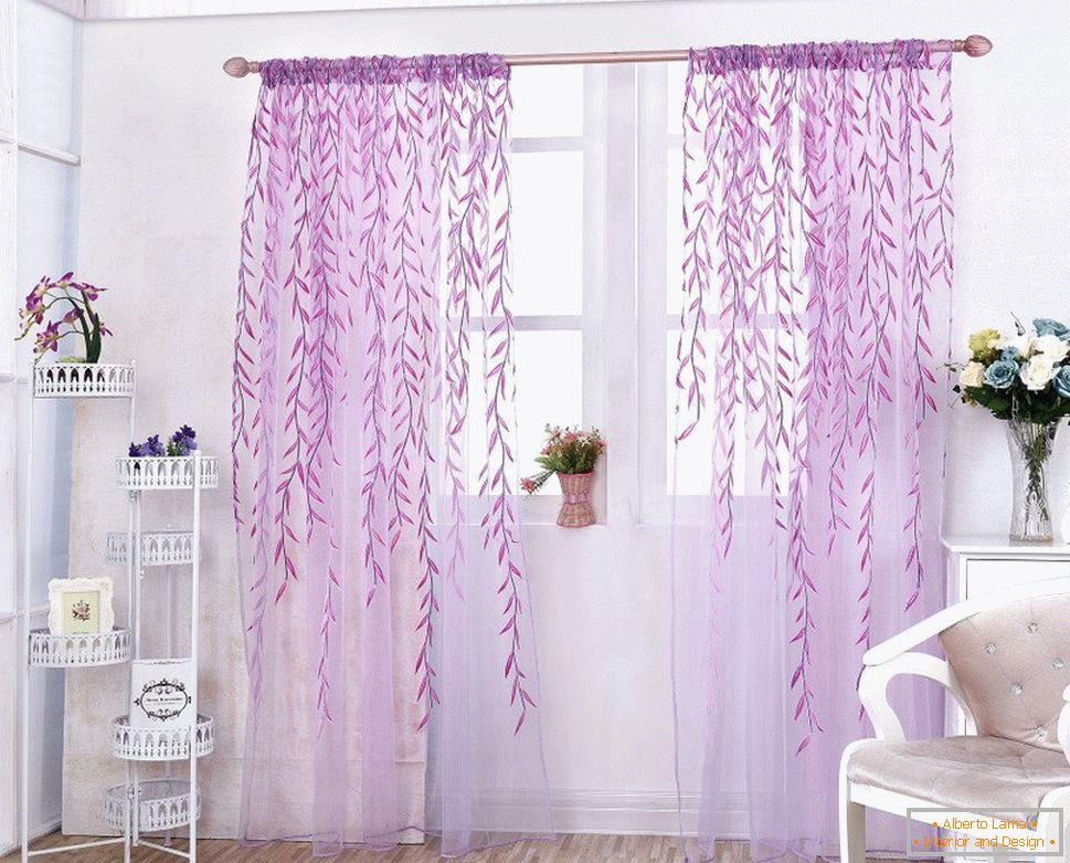Flower print on purple curtains