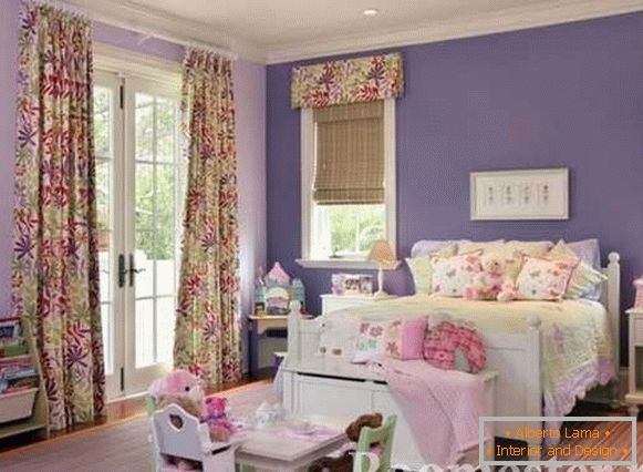 Children's room in purple flowers
