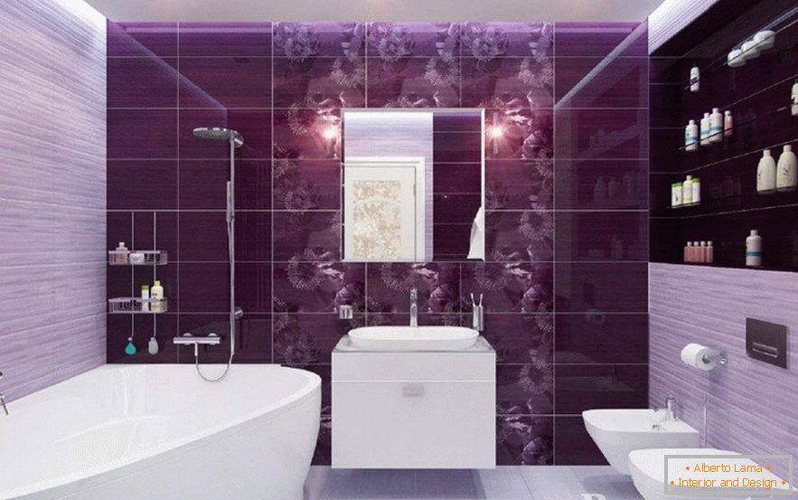 Bathroom with violet tiles
