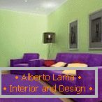 Purple furniture and green walls