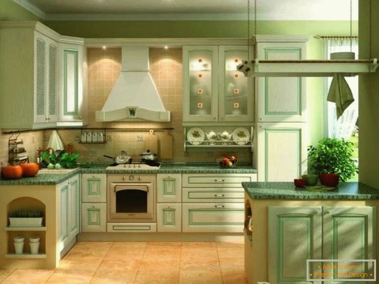Furniture in the color of the walls in the kitchen