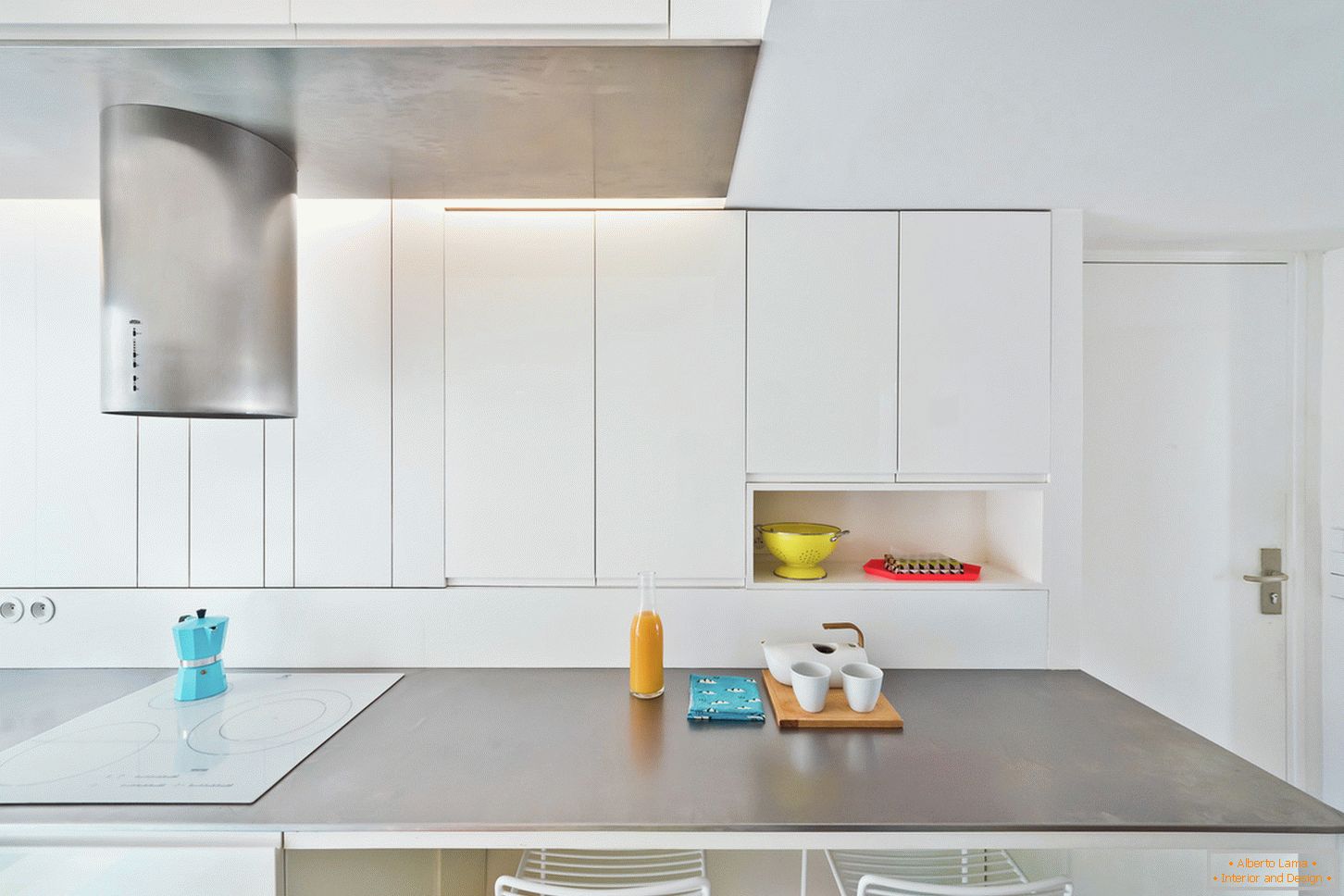 Steel table in the kitchen