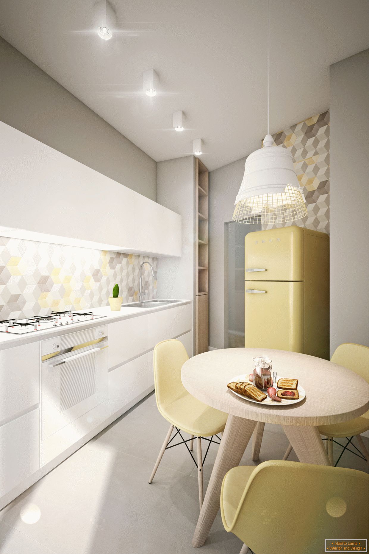 Design apartment in pastel colors: kitchen
