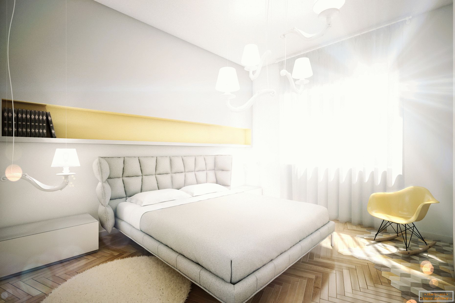 Design apartment in pastel colors: bedroom