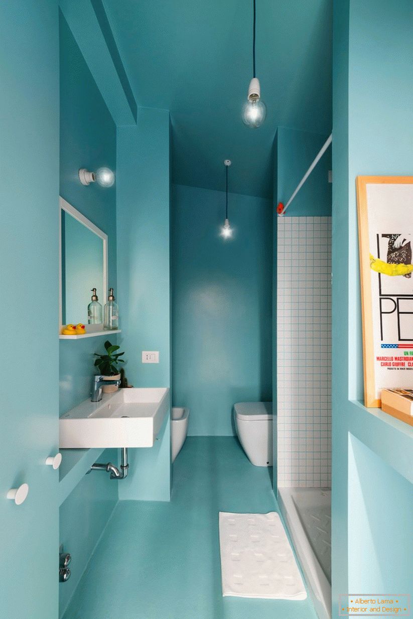 Interior bathroom in turquoise color