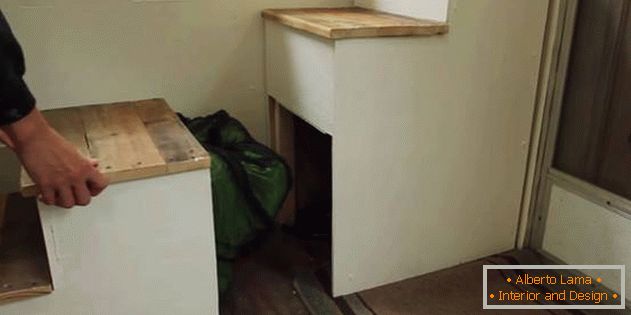 Van-house on wheels. Save space: practical furniture