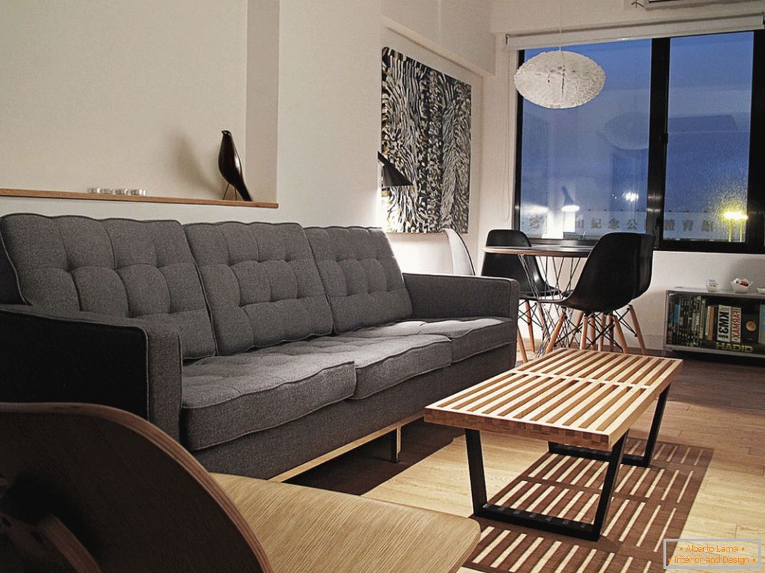 Living room of a narrow apartment in Hong Kong