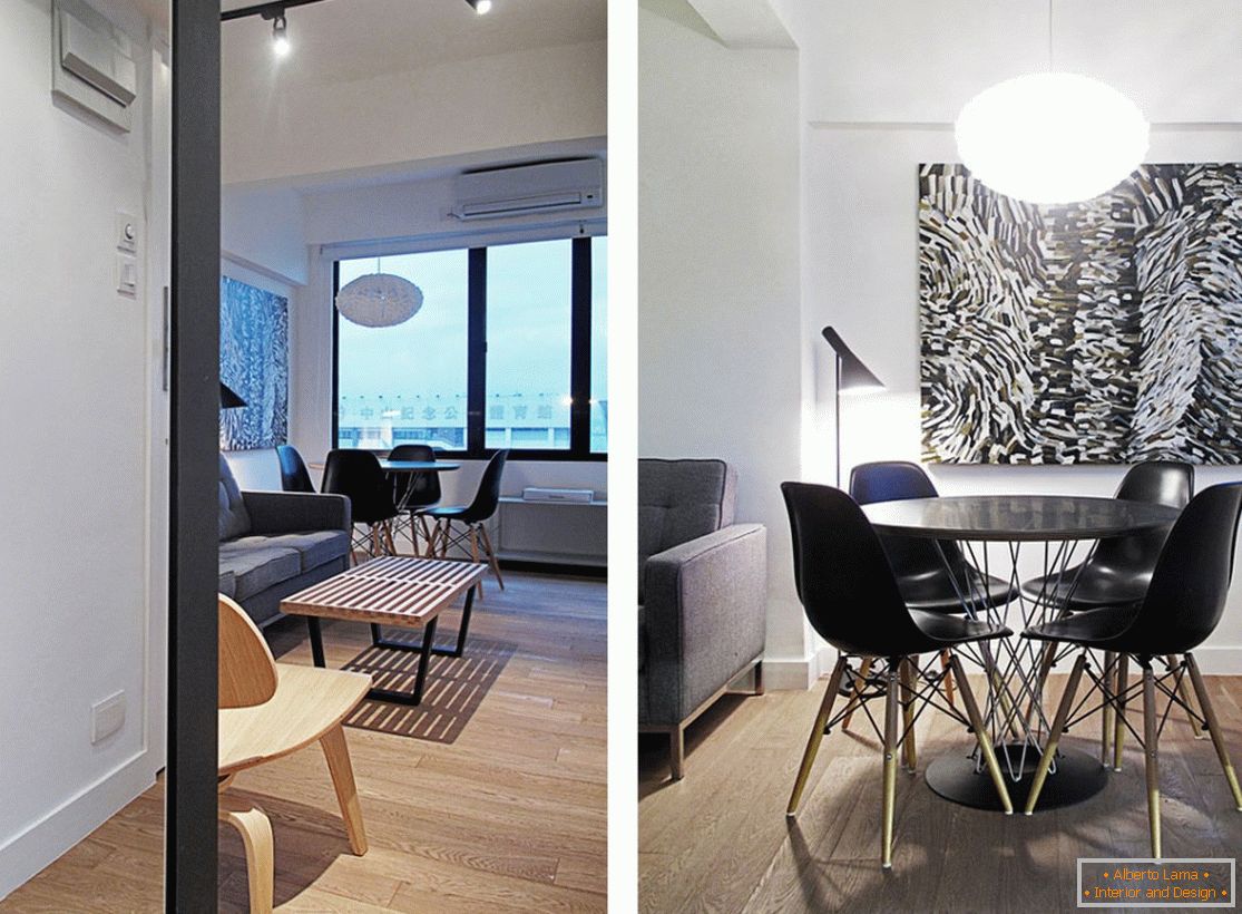 Dining room of a narrow apartment in Hong Kong