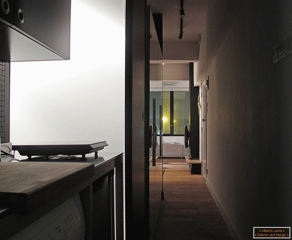 Kitchen of a narrow apartment in Hong Kong