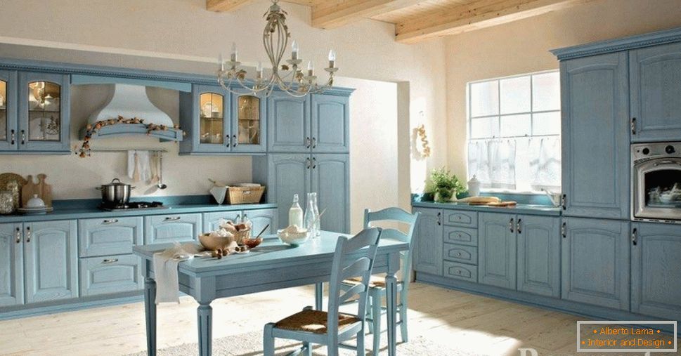 Furniture в кухне голубого цвета