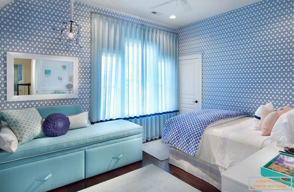 Blue wallpapers in the bedroom