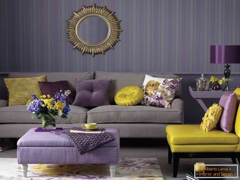 The combination of purple and mustard colors in the interior