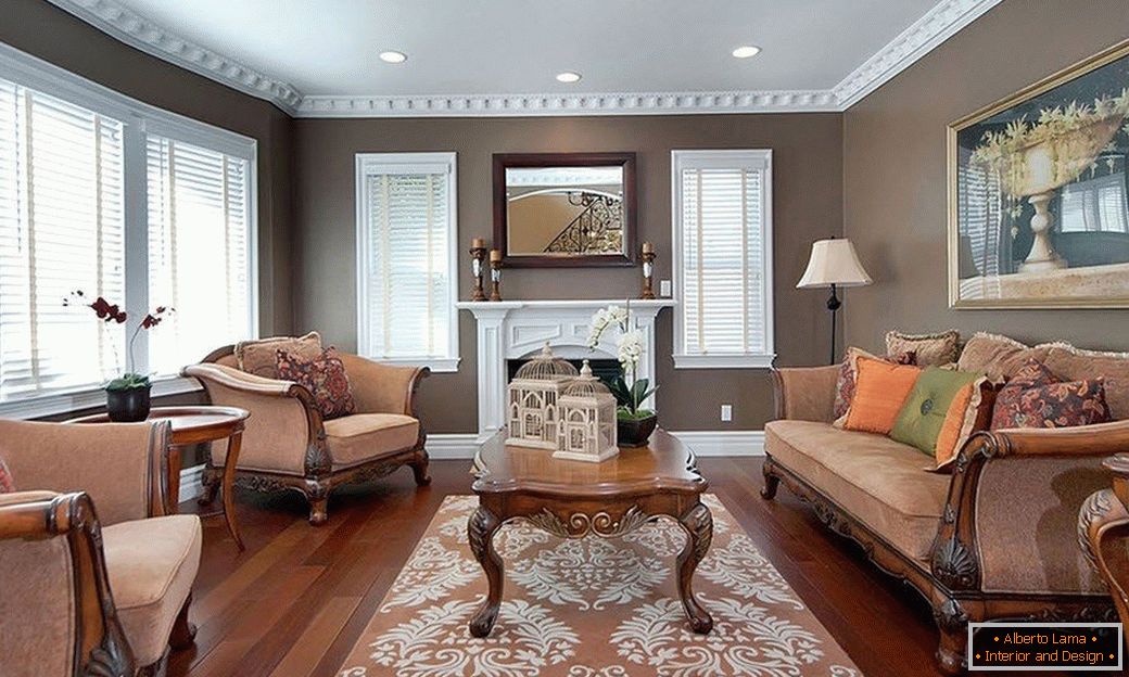 Interior of the living room in brown tones