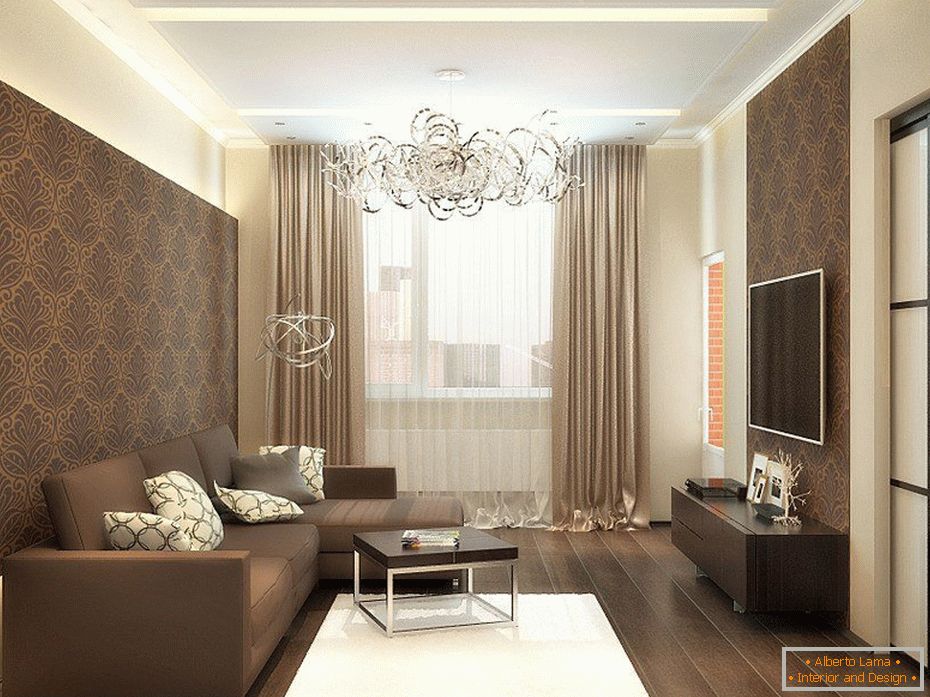 Interior of the living room in brown-beige color