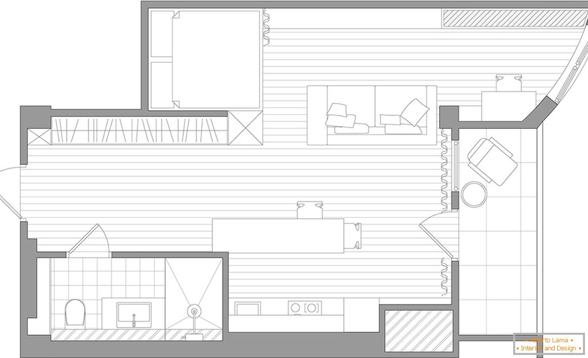 The layout of a small studio apartment