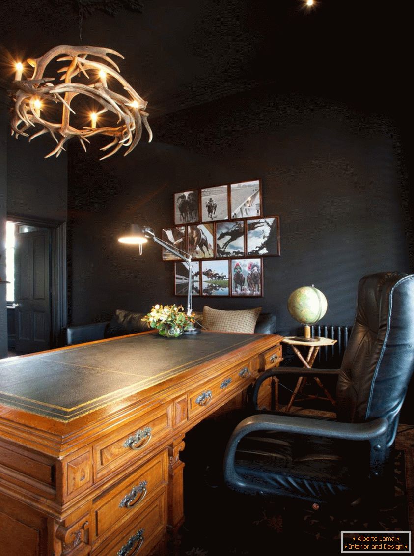 Strict interior of the living room in black