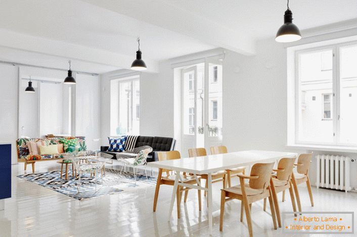 Living-dining room in Scandinavian style