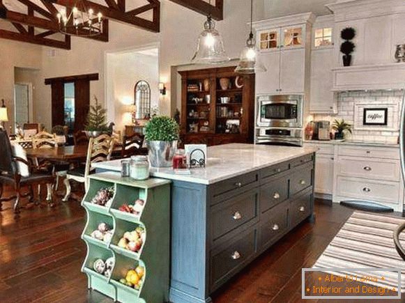 Floor shelves for vegetables in the interior of the kitchen