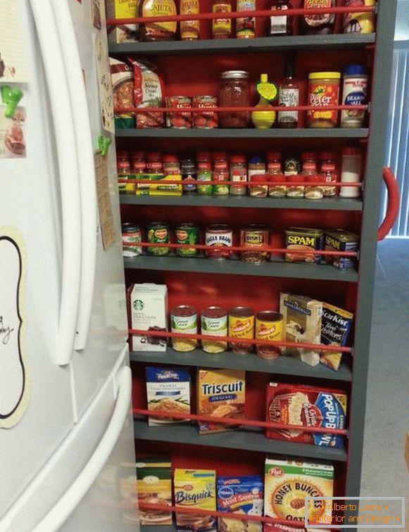 Pull-out panel with shelves in the kitchen