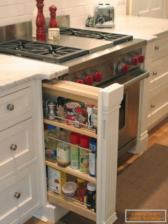 Secret shelf for spices in the kitchen