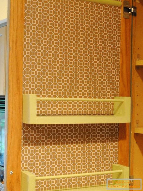 Homemade shelves for spices on the door