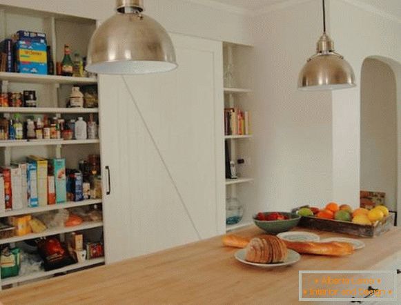 Built-in shelves with sliding door