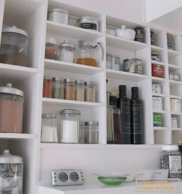 Shelves for storing spices in the kitchen