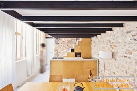 Wooden furniture in the interior of a small house