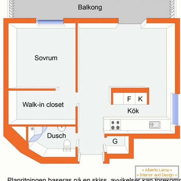 One-room apartment layout