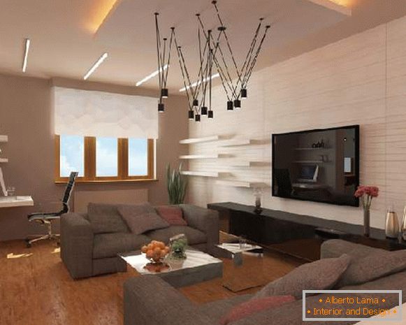 , the design of the living room with a workplace photo 80