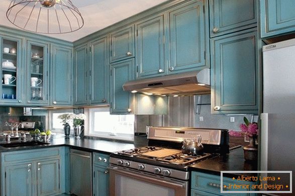 Kitchen in turquoise color