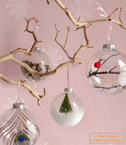 Transparent Christmas balls with decor inside