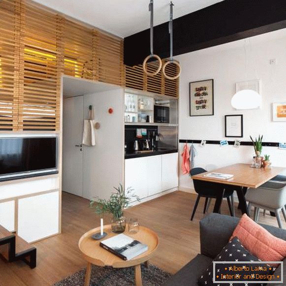 1-room apartment studio - interior design in Scandinavian style