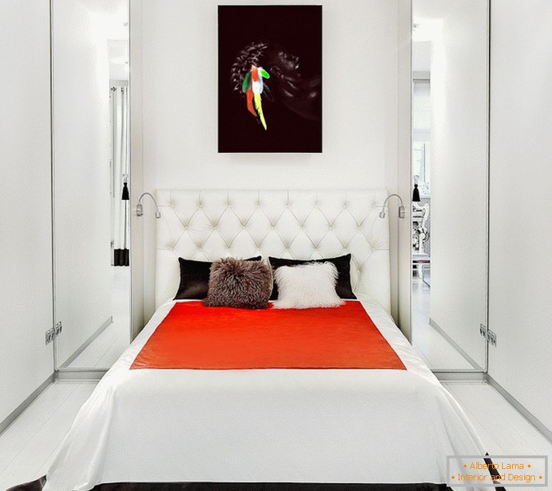 White design of a narrow bedroom