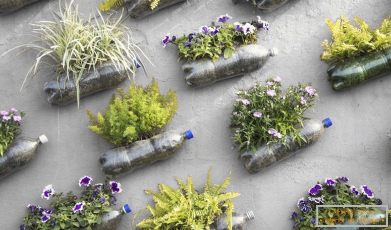 Plastic pop bottle wall garden having many of these units on the background.