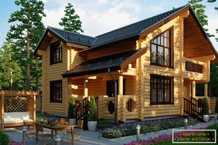 Country house in a rustic style from a log house - a choice of the majority of modern owners of the real estate in the countryside.
