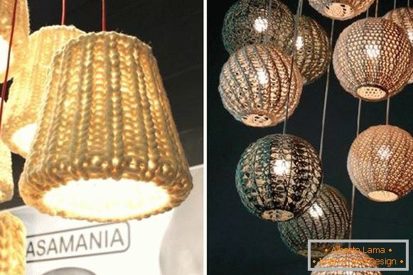 Suspended crocheted lamps