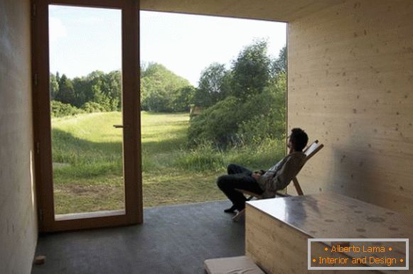 Interior of an eco-friendly small cottage in France