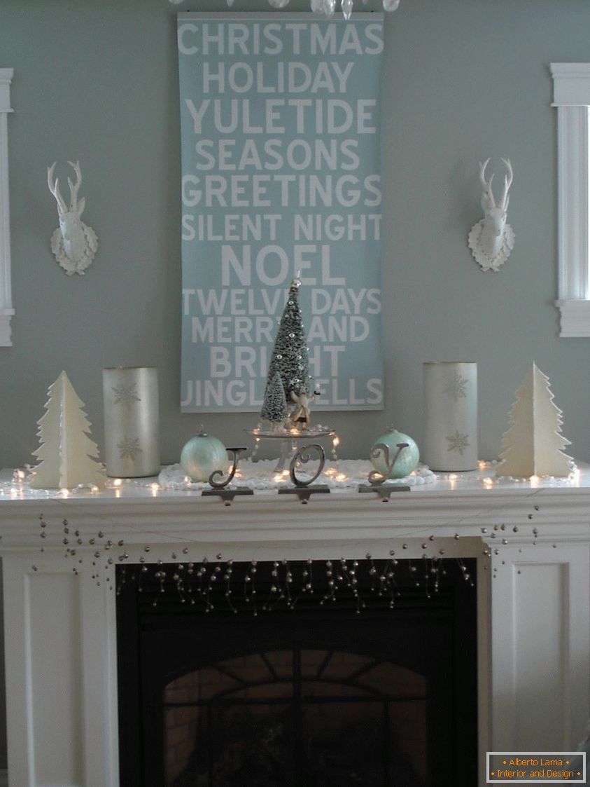 White and blue colors in the design of the living room for the new year