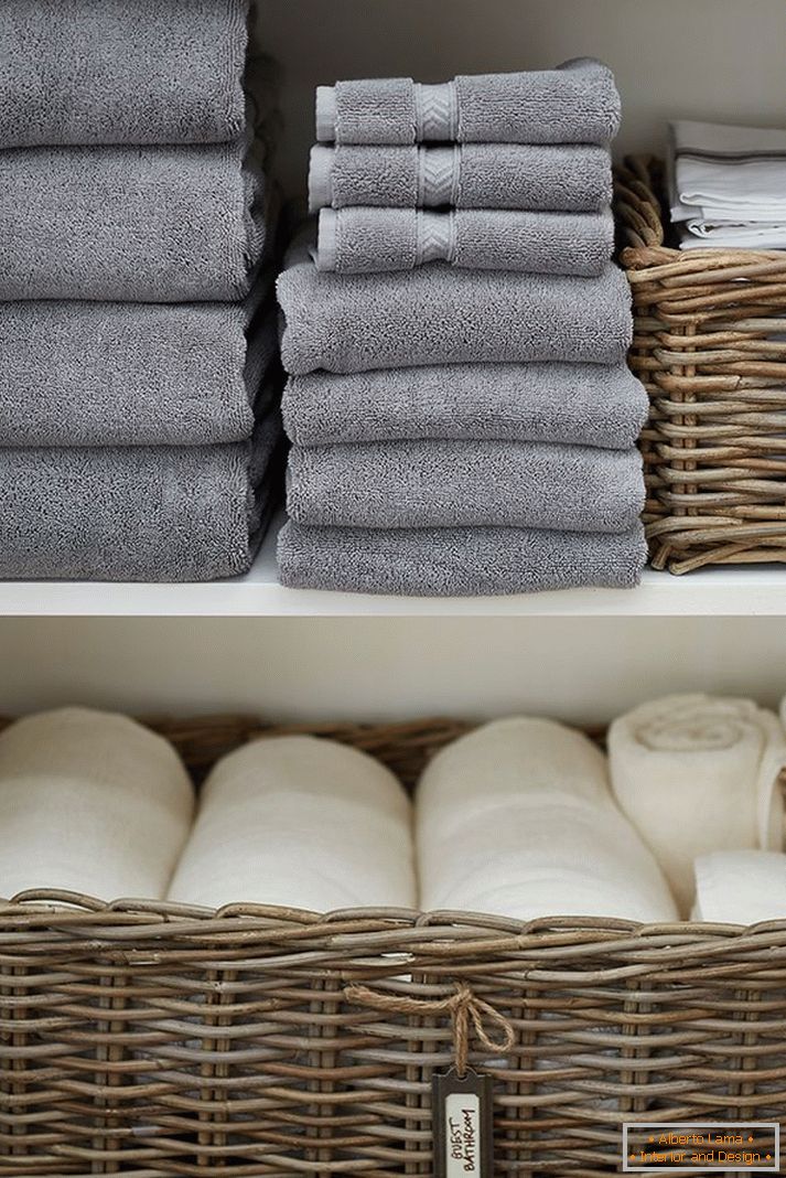 Shelves and baskets for towels