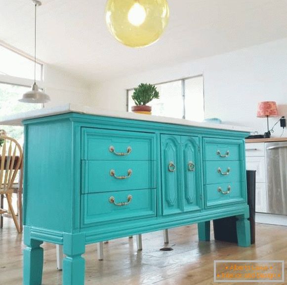 Modern kitchen with island from the dresser