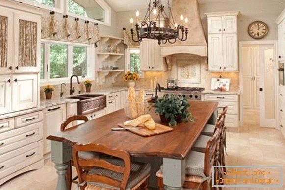 Ancient table island for the kitchen in a classical style