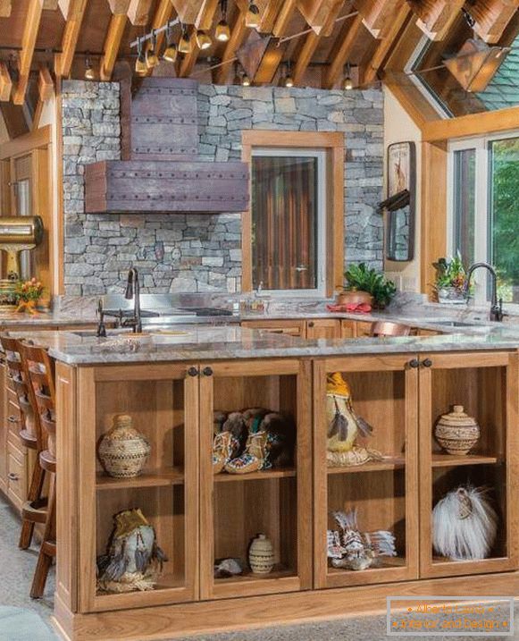 Chic kitchen island with decor on the shelves