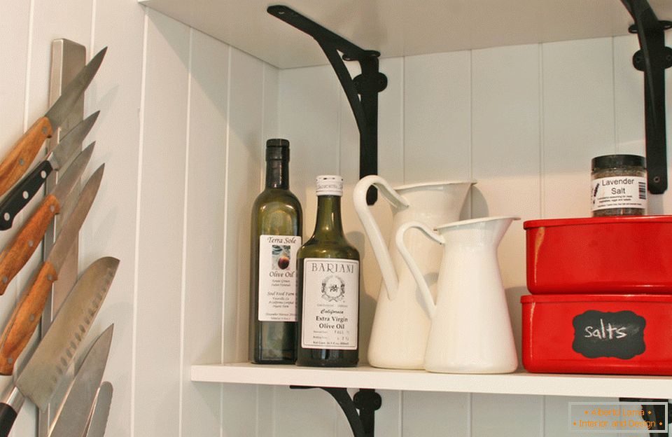 White shelves in the kitchen