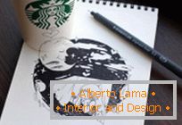 Illustrations of Tomoko Sintani on glasses Starbucks