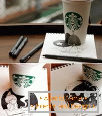Illustrations of Tomoko Sintani on glasses Starbucks