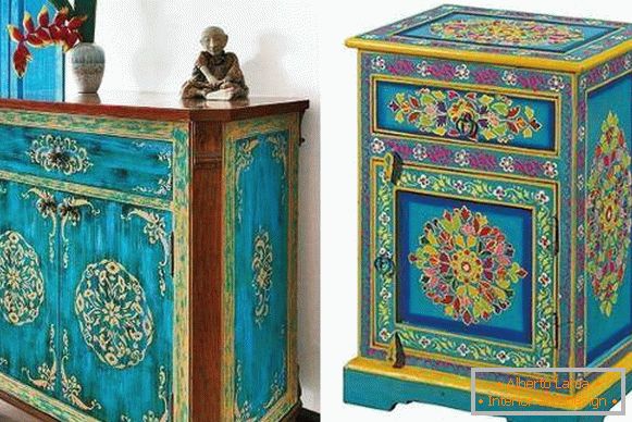 Indian furniture with hand-painted through stencil