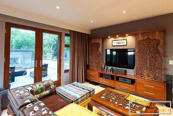 Oriental furniture in the Indian style interior of the living room