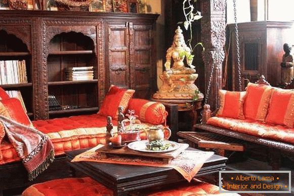 Indian style in the interior with original furniture and textiles