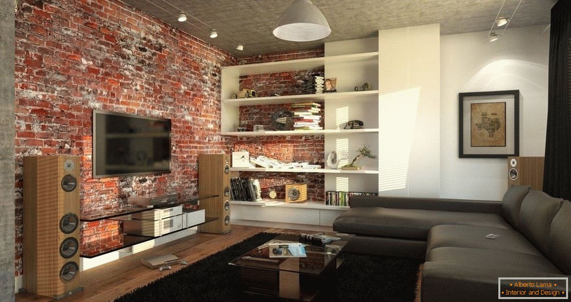 Interior of the living room in industrial style